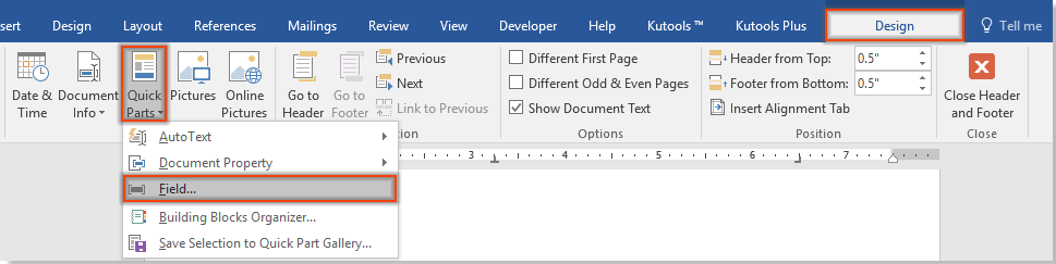 Word add file name in footer